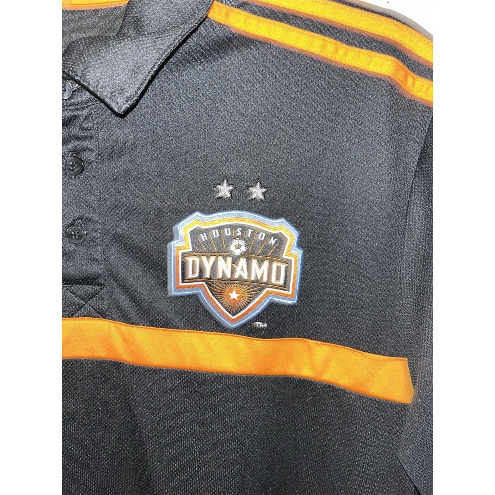 Adidas MLS Houston Dynamo Polo Shirt Mens Size Medium Soccer Black Orange - Picture 2 of 6